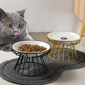 宠物陶瓷碗北欧猫粮碗高脚陶瓷猫粮碗抗颈椎病抗翻转猫粮碗